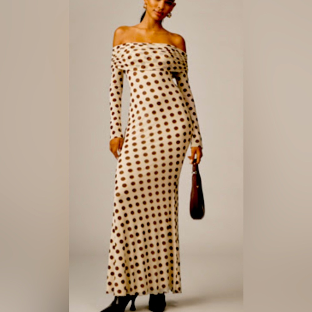 Anthropologie AFRM Violetta Mesh Dress brown polka dot Size large net